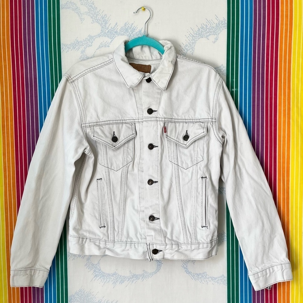 VINTAGE 80s 90s Levis white denim trucker jacket trendy street wear 42 R